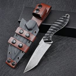 Prix usine Couteau droit de survie M2 de haute qualité Z-wear Stone Wash / Satin Tanto Blade Full Tang Black G10 Poignée Couteaux à lame fixe avec cuir Kydex