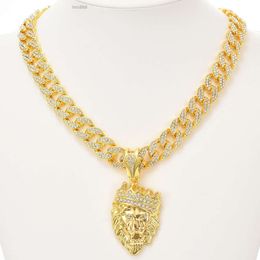 Prix d'usine Collier Hip Hop Pendant bijoux de bijoux enrichis Gold Ice Out Lion Head Pendant avec une chaîne de liaison cubaine de 13 mm Iced Miami