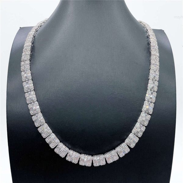 Precio de fábrica Hecho joyas VVS Moissanite Diamond Baguette Baguette Cuba Cabecillo de cadena Plata 925