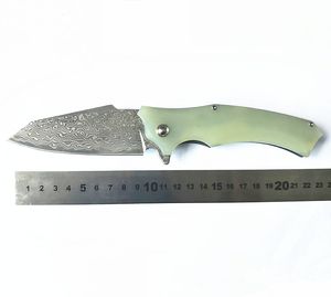 Fabrieksprijs jade flipper vouwmes VG10 DAMASCUS stalen blade staalplaat + G10 handvat outdoor camping wandelen kogellager vouwmessen