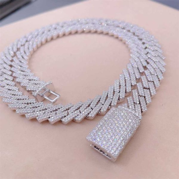 Hombres de precio de fábrica y collar Moissanite Diamond Chain Gold Gold White Gold Cuban 10mm S925 Icedout