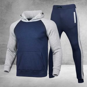 Fabriek prijs heren zijde streep hoodies set trainingspak jogging pak man fleece hoodies en broek mannelijke werk uit set gym kleding x0909