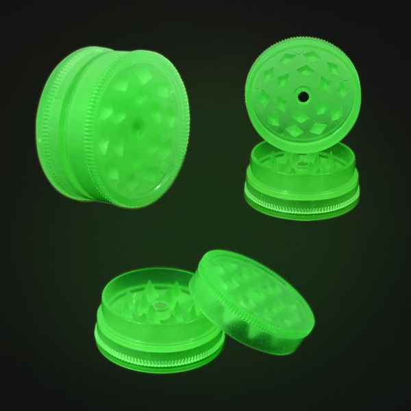 Broyeurs en plastique 60mm 63mm 43mm détecteurs de fumée broyeur avec 3 pièces 2 couches broyeur de tabac lumineux pour fumer acrylique broyeur d'herbes sèches lueur dans le noir