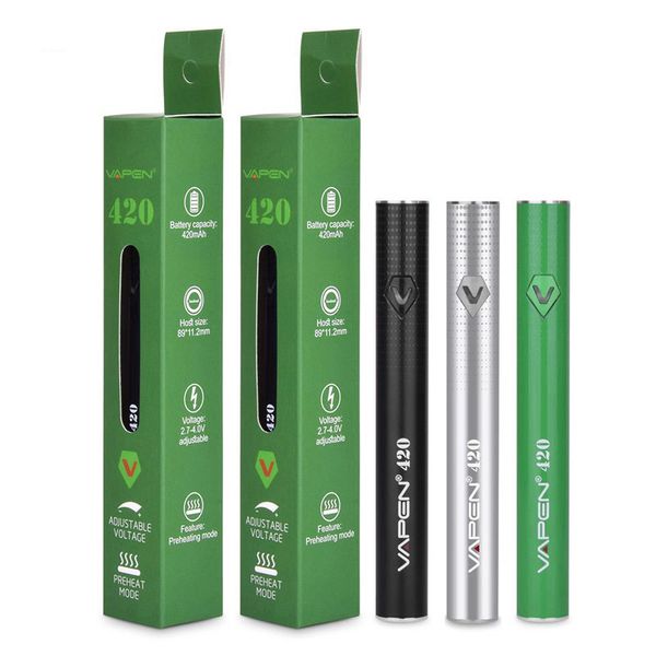 Prix usine VAPEN 420 Batterie de préchauffage 420mAh Batteries Stylo avec charge micro USB inférieure pour cartouches d'huile à filetage 510 m6t th205 Batterie Amigo