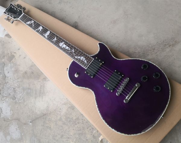 Guitare électrique violette d'usine avec pont fixe, reliure perlée colorée, logo d'offre/personnalisation de couleur