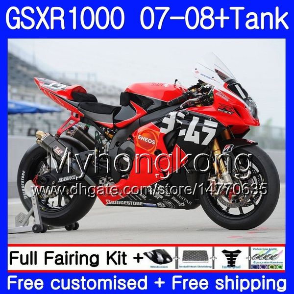 Factory red blk 7Gifts + Tank para SUZUKI GSXR-1000 K7 GSX-R1000 GSXR 1000 07 08 301HM.4 GSXR1000 07 08 Carrocería GSX R1000 2007 2008 Carenados