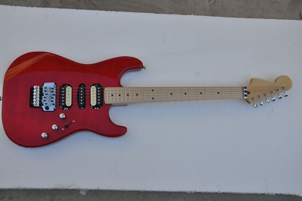 Guitare électrique à corps solide rouge d'usine avec matériel chromé, pont de trémolo, logo d'offre/personnalisation de couleur