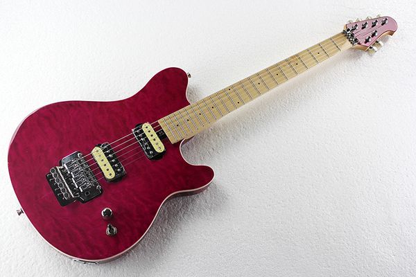 Factory Rose Red Electric Guitar y Rose Red Head con pastillas HH, Tremolo, Clouds Maple Veneer, Binding Body, se pueden personalizar