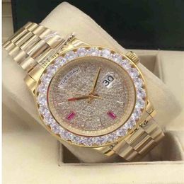 Factory S 3 Style 18K Or jaune Mens 43 mm Big Diamond Watch personnalisé avec de véritables diamants Cadran romain automatique Mechanica249r