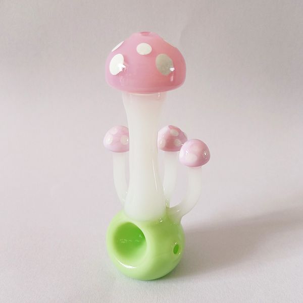 Vente d'usine Pipes à main en verre de style champignon coloré Plate-forme de fumer Cuillère de haute qualité Accessoires pour fumer Tuyau d'herbes sèches 4 pouces de hauteur