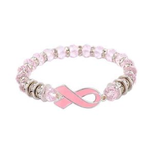 Factory Sale Direct Public Reclame Borstkanker Awarens Armband Pink Ribbon Armband Voor Dames Klassieke Dign