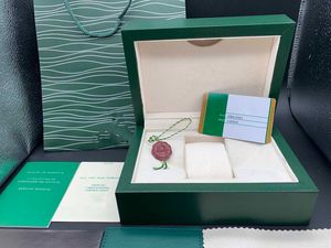 Venta de fábrica Alta calidad Nuevo estilo Reloj verde Caja original Papeles Tarjeta Monedero Regalo Cajas de madera Bolso para 116610 116660 Caja de relojes