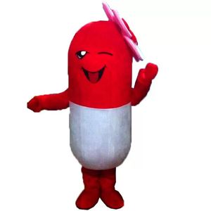 Costumes de mascotte de pilule rouge chaude de vente d'usine personnage de dessin animé adulte