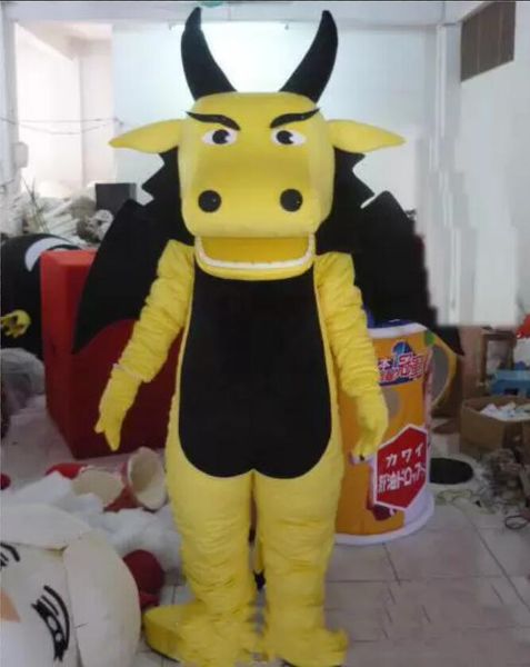 Costume de mascotte de dragon jaune chaud de vente d'usine avec des ailes pour adulte à porter