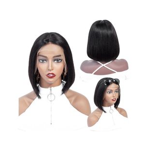 Lace Front Short Bob Perruques de Cheveux Humains Pour Les Femmes Noires Raides Non Transformés Brésilien Vierge Cheveux Humains Matériel Couleur Naturelle 150% Densité