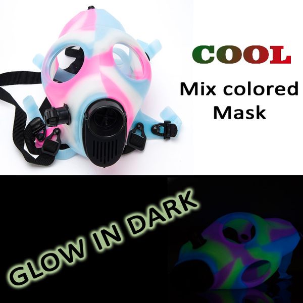 COOL! Glow in dark Mask! Ventes d'usine Masque en silicone coloré Masque à gaz pour tuyau d'eau en verre pour filtre de vaporisateur de narguilé Pipe à fumer