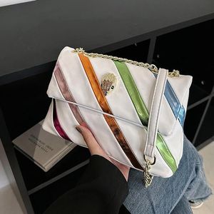 Factory Sales Women Schoudertassen 6 kleuren Frans Niche Design Contrast Fashion Chain Bag Flip Soft Leather Handtas Street Fashion Striped Backpack 293732#