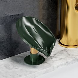 Factory Soap Dish Houder Self Draining Leaf Shape Bar Saver met zuignap voor douche Badkamer badkuip Keukengootsteen Plastic Lade