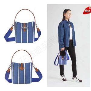 Factory Bron Hoogwaardige handtassen is een nieuwe tas met één schouder met een grote capaciteit onderarm woon -werkverkeer canvas blauwe streep bamboe gewricht