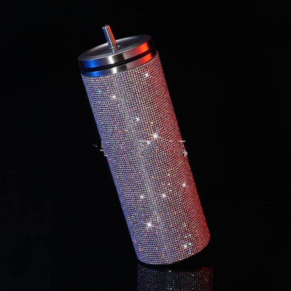 Usine Spot 11 couleurs diamants brillants gobelet 20 oz voiture tasse isolation froide en acier inoxydable paille tasse en gros