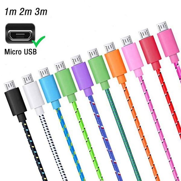 Stocks d'usine Câble Micro USB Type C 1M 2M 3M 3FT 6FT 10FT câble de téléphone portable pour câble de chargeur Samsung LG