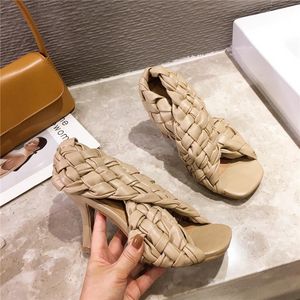 FACTORY_STORE01 Sexy Mince Talons Hauts Mode Dames Gladiateur Sandales Weave Open Toe Slip On Rome Diapositives Femmes Robe Chaussures sizewesaedtgwfnazsf