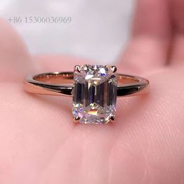 Bague de fiançailles pour femme, bijoux fins, coupe émeraude, 2ct, meilleur prix d'usine, cadeau