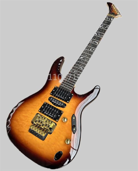 Factory Sunburst 6 cordes Guitare électrique Maple Veneer Redwood Fanboard Fretboard Gold Custom