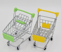 Factory Supply Simulation Supermarket Shopping Mini Shopping Cart Roestvrij stalen metalen opslag Desktop ornamenten Miniatures speelgoed