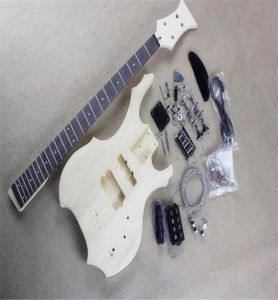 Kits de bajo eléctrico semiacabado de forma inusual de fábrica con 4 cuerdas guitarra DIY Hardware cromado Diapasón de palisandro puede ser 8066261