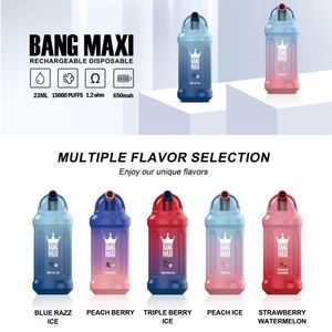 Prix de vape d'usine E Cigarette PuffBar BANG MAXI Puffs 15K Hits Cigarette électronique jetable Vape Pen Mesh Coil Type-C Batterie rechargeable Vapers RandM Tornado