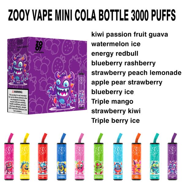 Fábrica Vaper Cigarrillo electrónico ZOOY Cola Botella Puff 3000 Vapes desechables 850mah Batería 8ML Carro precargado Cartucho E Cigarrillo portátil Vapes Puffs Bar