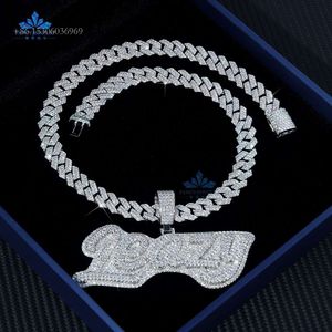 Collier en diamant Moissanite VVS d'usine pour hommes, pendentif avec lettre et nom glacé, chaîne classique, bijoux fins personnalisés