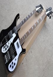 Guitarra eléctrica Ricken de cuello doble de 124 cuerdas completamente negra de fábrica con golpeador blanco Diapasón de palisandro Se puede personalizar 2087238