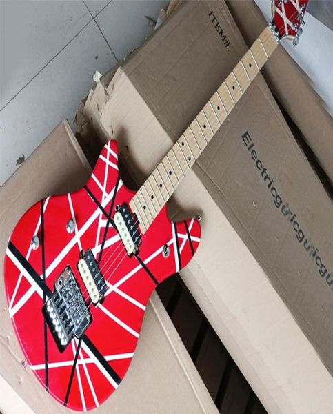 Guitarra eléctrica de rayas rojo con mano de fábrica con fábrica con Floyd Rosemaple Fretboard5458654