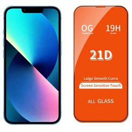 Factory Hele verkoop 21d 19H Anti-Scatch Tempered Glass voor iPhone 13 11 14 Pro Max 12 11H Modescherm Beschermer voor iPhone mobiele telefoon Volledig cover glas