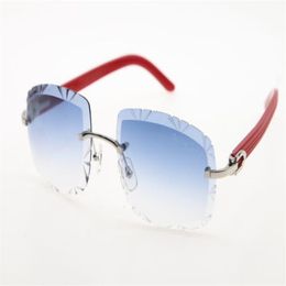 Usine vente entière lunettes sans monture lentilles bouclier planche rouge lunettes de soleil 3524012-B lunettes en métal mâle et femelle 3090