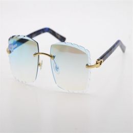 Fabriek hele verkoop randloze zonnebril optisch 3524012-A originele marmeren blauwe plank hoge kwaliteit gesneden lens glas unisex G280F