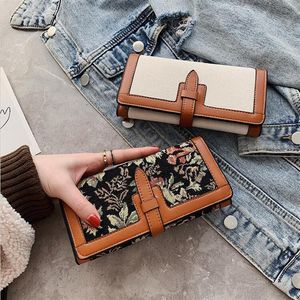 Factory hele vrouwen handtas elegant canvas jacquard lange portemonnee vouwkleur matching lederen wallets street mode leathers248p