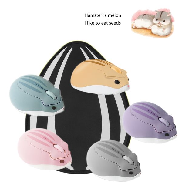 Venta al por mayor de fábrica 2.4G Wireless Cute Mouse Hamster Creative Cartoon Mause Ergonomic Mini 3D Optical Mouse con alfombrilla de ratón para PC Regalo para niños