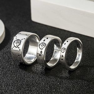 Venta al por mayor de fábrica 2023 Nueva joyería de moda de lujo de alta calidad para plata esterlina Ghost Skull Head pareja doble elfo simple anillo para hombres y mujeres