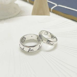 Factory Groothandel 2023 Nieuwe luxe hoogwaardige mode -sieraden voor Silver Flower Bird Paar Wide en Smalle Version Ring Bling For Love