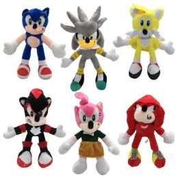 Factory Groothandel 28cm 6 Styles Hedgehog Sonic Plush Toy Animation Movie Game rondom Doll Children's Favorite Gift