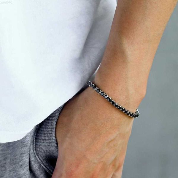 Fábrica al por mayor 3 mm 4 mm 925 Plata Negro Moissanite Tenis Hombres Pulsera Cadena