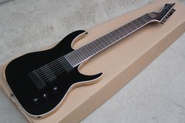 Fabriek groothandel 8 snaren matte zwarte elektrische gitaar met palissander fretboard, zwarte hardware, lichaam en nek witte binding, kan worden aangepast