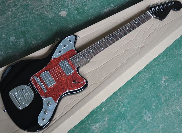 La guitare électrique noire en gros d'usine avec picture de pincement rouge perlé, micros de fer, manche en palissandre, offrant un service personnalisé