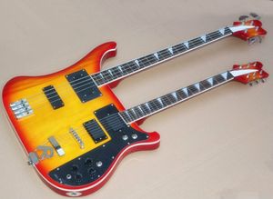 Guitare électrique Ricken à double manche Cherry Sunburst 4 + 6 cordes avec pickguard noir, touche en palissandre, peut être personnalisé, vente en gros d'usine