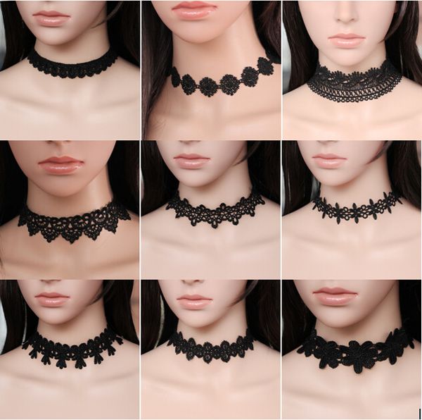 Usine en gros Choker Lolita Harajuku rétro velours collier dentelle clavicule chaîne chokers colliers déclaration colliers 44 styles pour dame