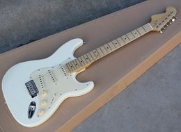 Fabriek groothandel crème elektrische gitaar met omgekeerde kop, crème pickguard, esdoorn fretboard, kan worden aangepast als aanvraag