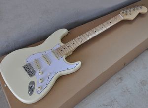 Guitare électrique crème en gros d'usine avec touche en érable, Pickguard blanc, micros/bouton crème, offrant un Service personnalisé